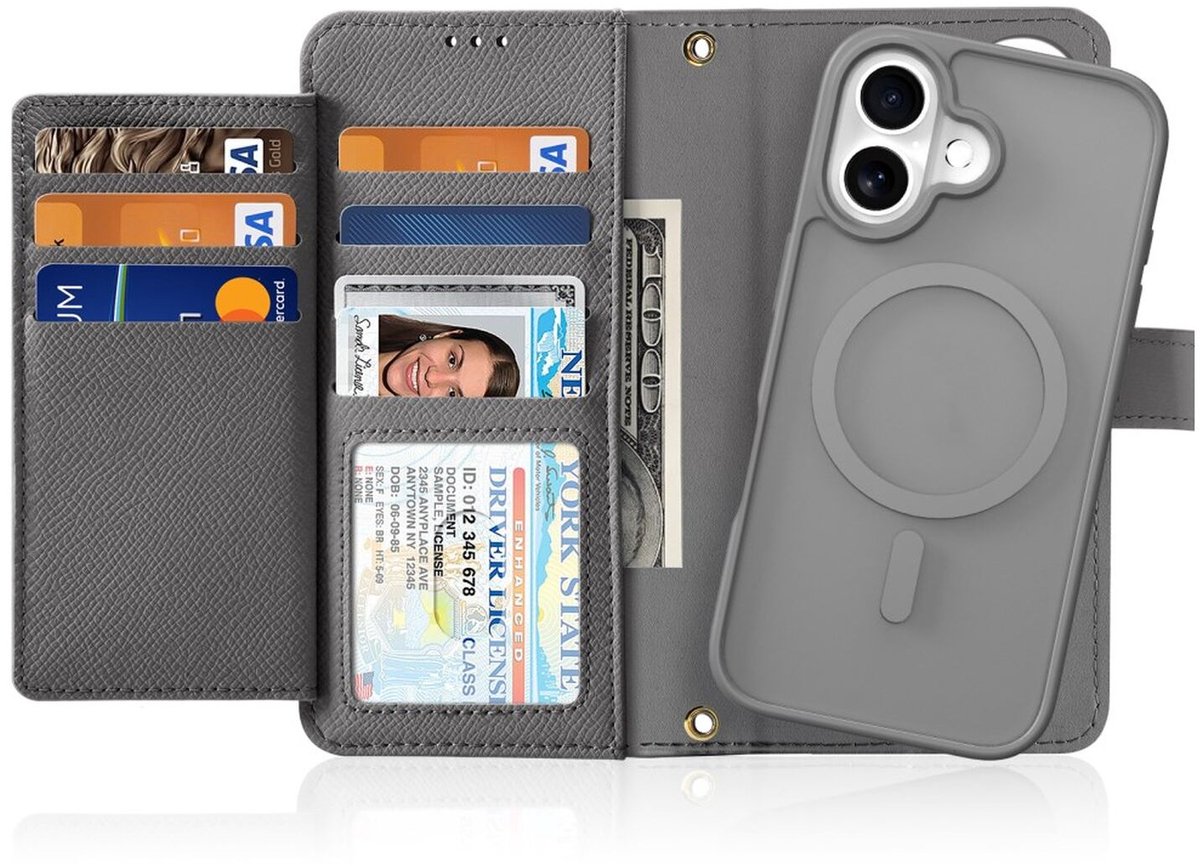 Dux Ducis Lawa Hoesje Geschikt voor Apple iPhone 17 - Magnetische 2-in-1 Wallet Book Case - Compatibel met MagSafe - Grijs