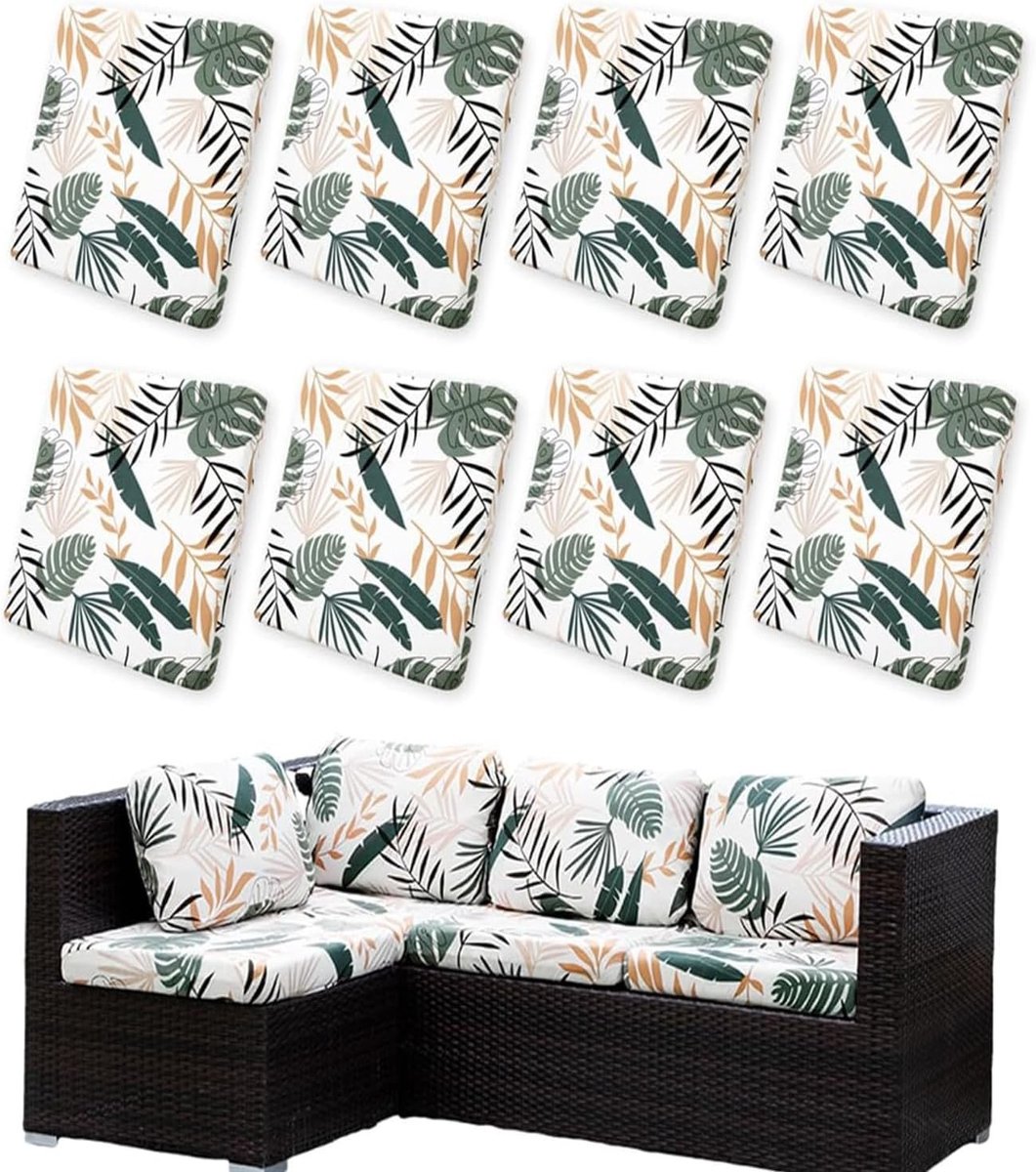 Outdoor Kussenhoezen met Palmbladeren - 3D Stretch Kussens voor Stoelen en Tuinmeubilair (Wit, 8 Stuks) - Perfect voor Buiten en Binnen Gebruik