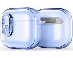 Dux Ducis PECL Hoesje Geschikt voor AirPods 4 met Aluminum Haak Transparant Blauw