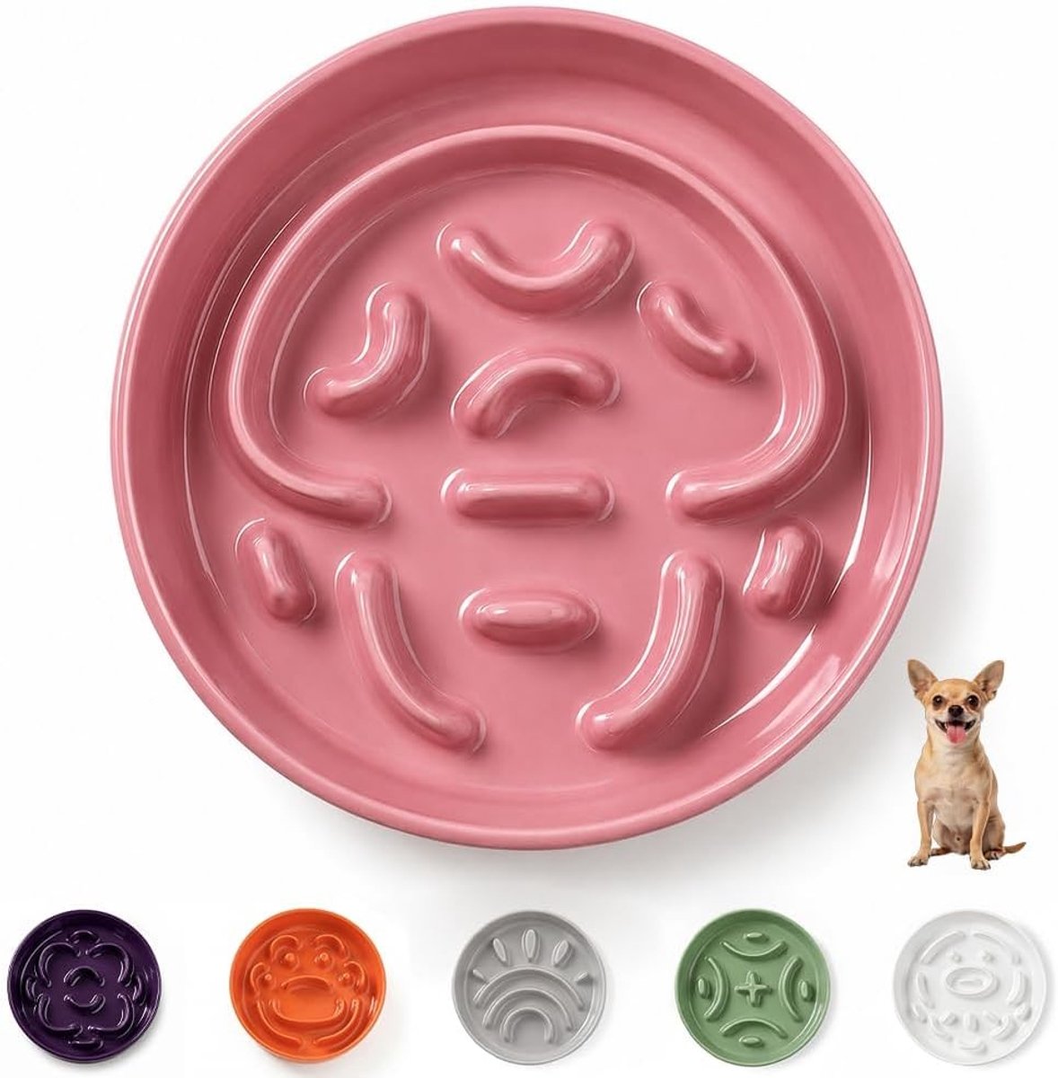 Langzame Voederbak voor Honden - Ideale Voederkom voor Snelle Eters - Maze Ontwerp voor Gezond Eten - Geschikt voor Kleine Rassen - 0.8 Cups (80g) - 6.3 Inch - Roze - Antislip en Duurzaam