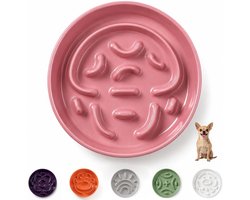 Langzame Voederbak voor Honden - Ideale Voederkom voor Snelle Eters - Maze Ontwerp voor Gezond Eten - Geschikt voor Kleine Rassen - 0.8 Cups (80g) - 6.3 Inch - Roze - Antislip en Duurzaam
