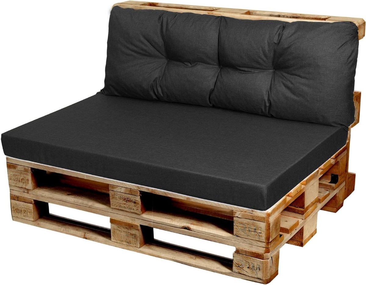 Palletkussens Set - Zitkussen Rugkussen - Terras Meubilair - Waterdicht Polyester - 120x80 120x60 - Antraciet