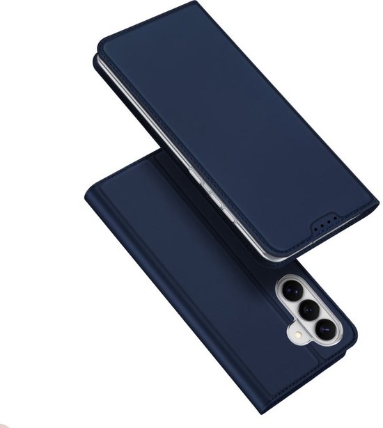 Twee blauwe telefoonhoesjes, een open en een dicht, met de camera's zichtbaar.
