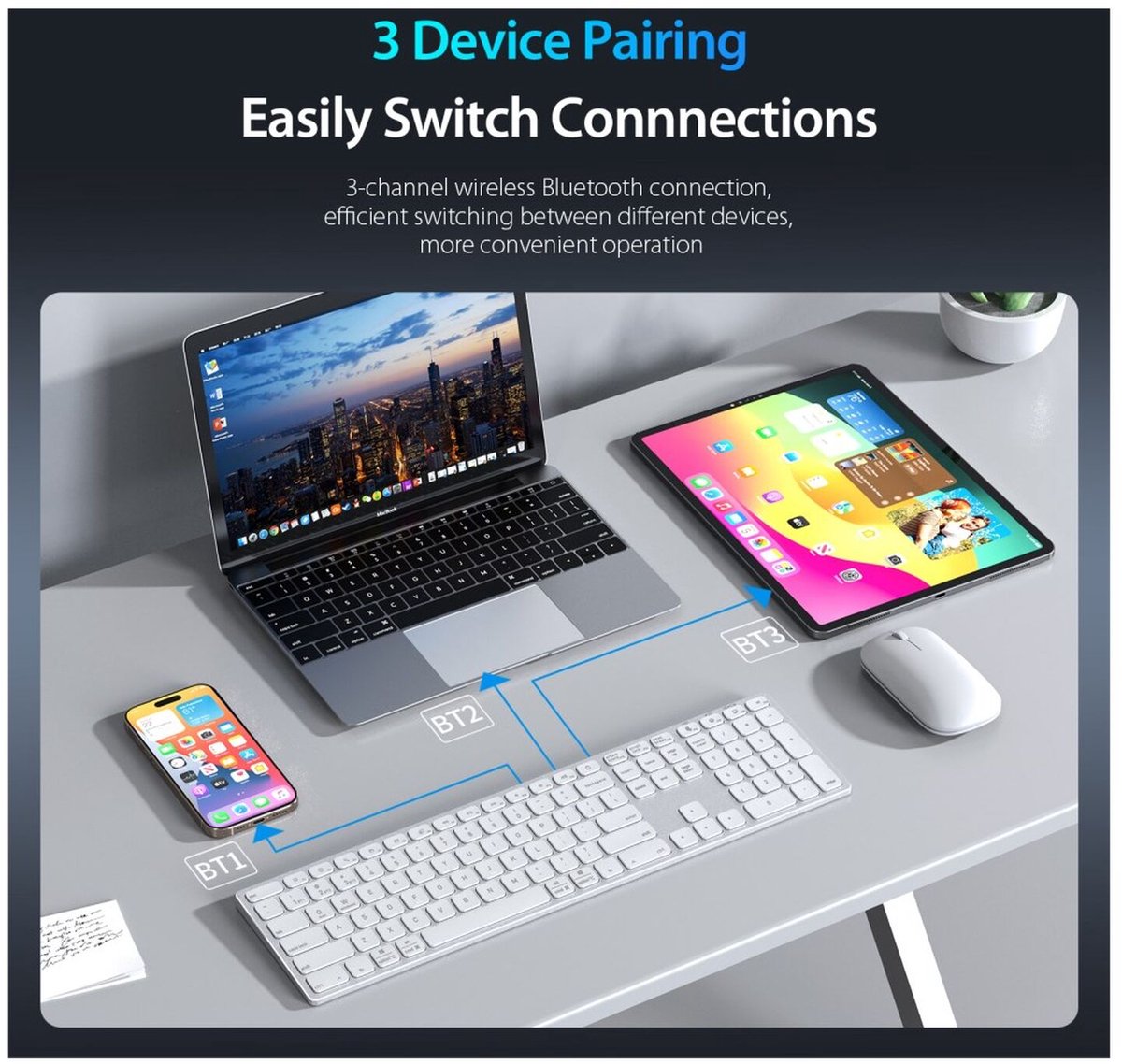 Dux Ducis - Universeel bluetooth toetsenbord geschikt voor Windows / Apple iMac / Apple iPad / Apple iPhone / Samsung - Draadloos toetsenbord - QWERTY - Wit — cadeau in Gadgets - foto 4