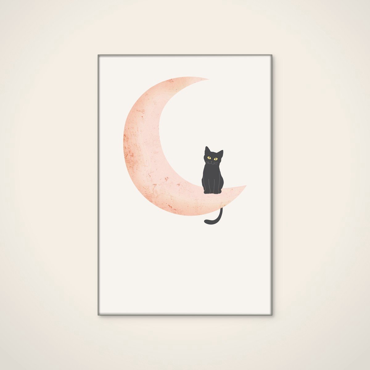 Akoestisch schilderij - 80 x 120 cm - Cat Crescent Moon van Melloi Art Prints - Dieren wanddecoratie - zilver textielframe