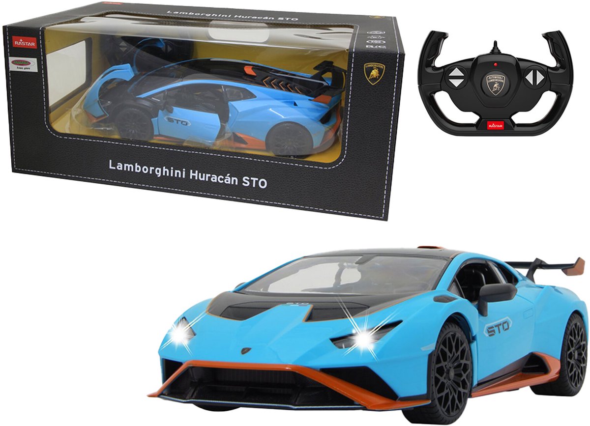 Jamara RC voertuig Auto - 402100 RC Auto - Lamborghini Huracán STO - Blauw - Handmatige Deuren - 2,4 GHz RC Model Kant en Klaar - 1:14 Bestuurbare Auto