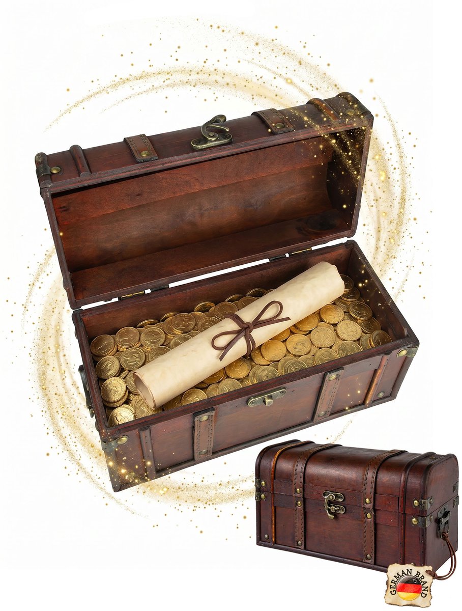 Kingpower Houten Schatkist – Doos met slot – Schatkist, Houten kist, Houten krat – 30 x 14 x 16 cm