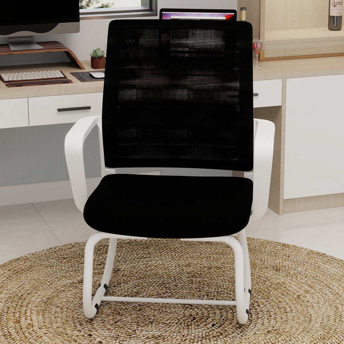 FloraGrace Bureaustoel Met Vaste Armleuningen Mesh Rugleuning Metaal Frame Zwart Wit Voor Home Office En Woonkamer