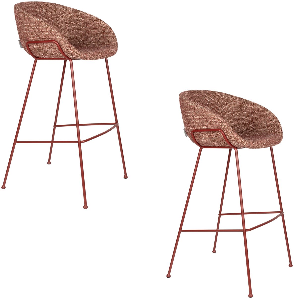 Zuiver Feston Barkrukken rugleuning 76 cm Terra/Rood - Set van 2