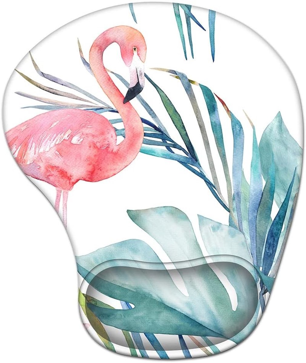 Ergonomische Muismat met Gel Kussen en Polssteun - Japanse Flamingo Motief, Comfortabel en Duurzaam