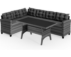 Casaria Loungeset - 6 Personen Eettafel Polyrattan – Grijs