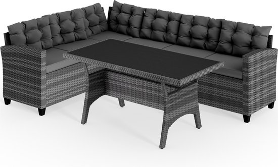 Casaria Loungeset - 6 Personen Eettafel Polyrattan – Grijs
