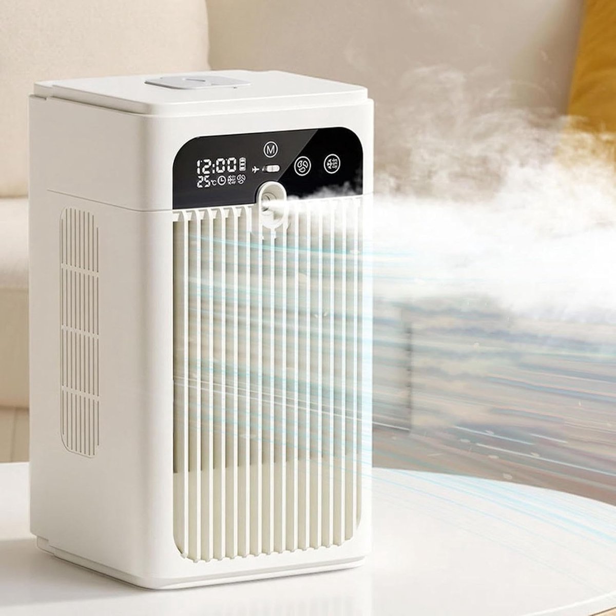 Draagbare verdampingsluchtkoeler, tafelmodel ventilator met nevelkoeling, waterkoeling en ijskoeling, geluidsarm, lichtgewicht persoonlijk koelapparaat, geschikt voor binnen- en buitengebruik, ideaal voor slaapkamers, kantoren en kamperen (wit).