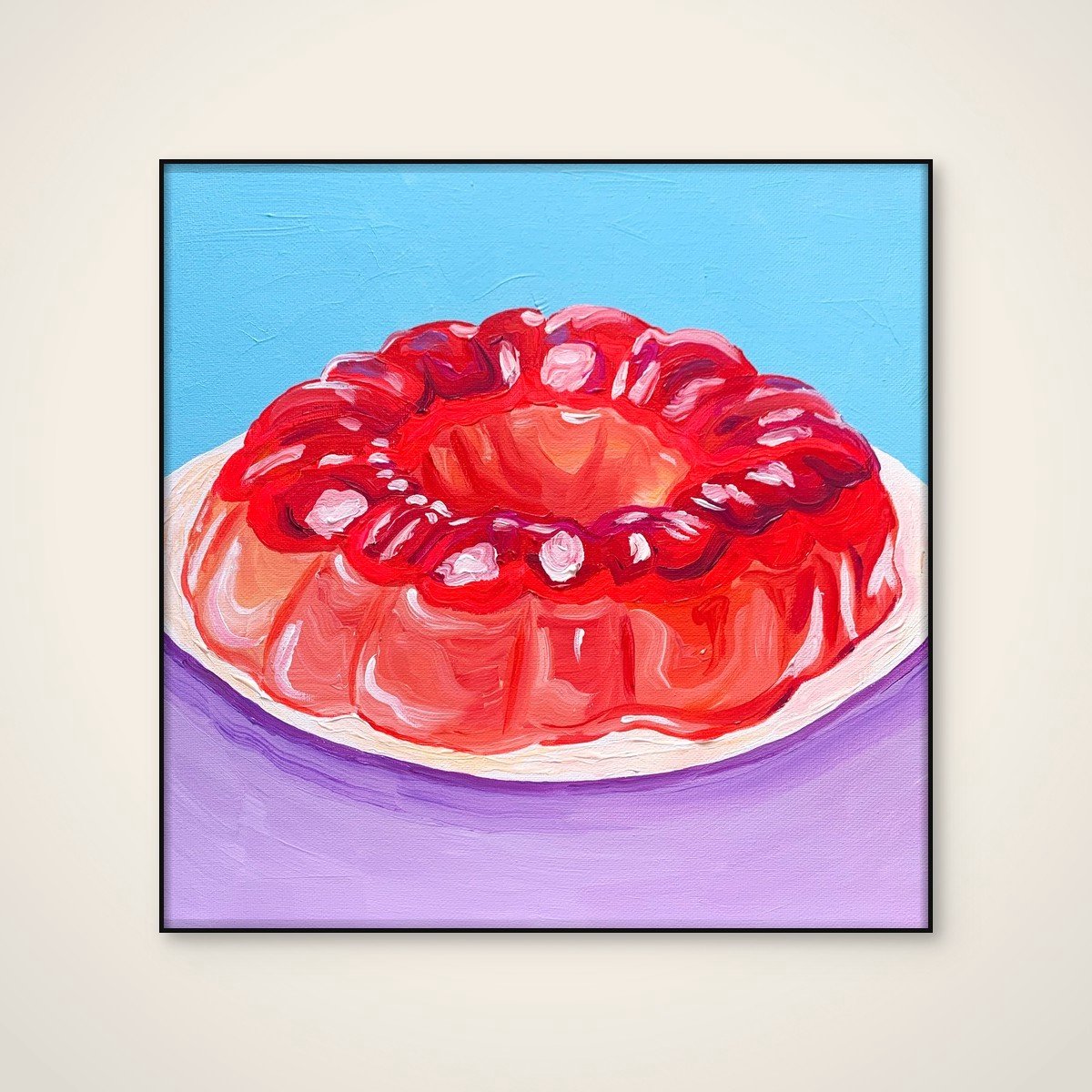 Akoestisch schilderij - 80 x 80 cm - Vibrant Jello Mold van Pauline Wegman | Key and Sea Creative - Abstracte wanddecoratie - zwart textielframe