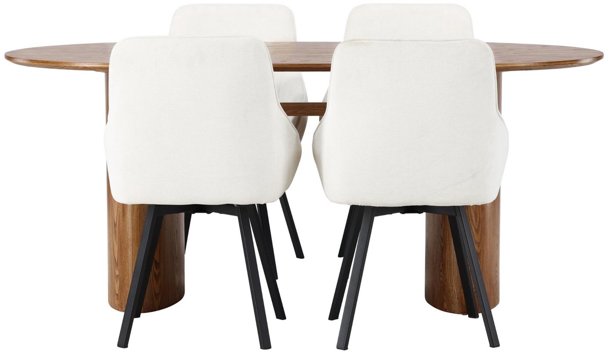 Isolde eethoek eettafel naturel 4 stoelen beige.
