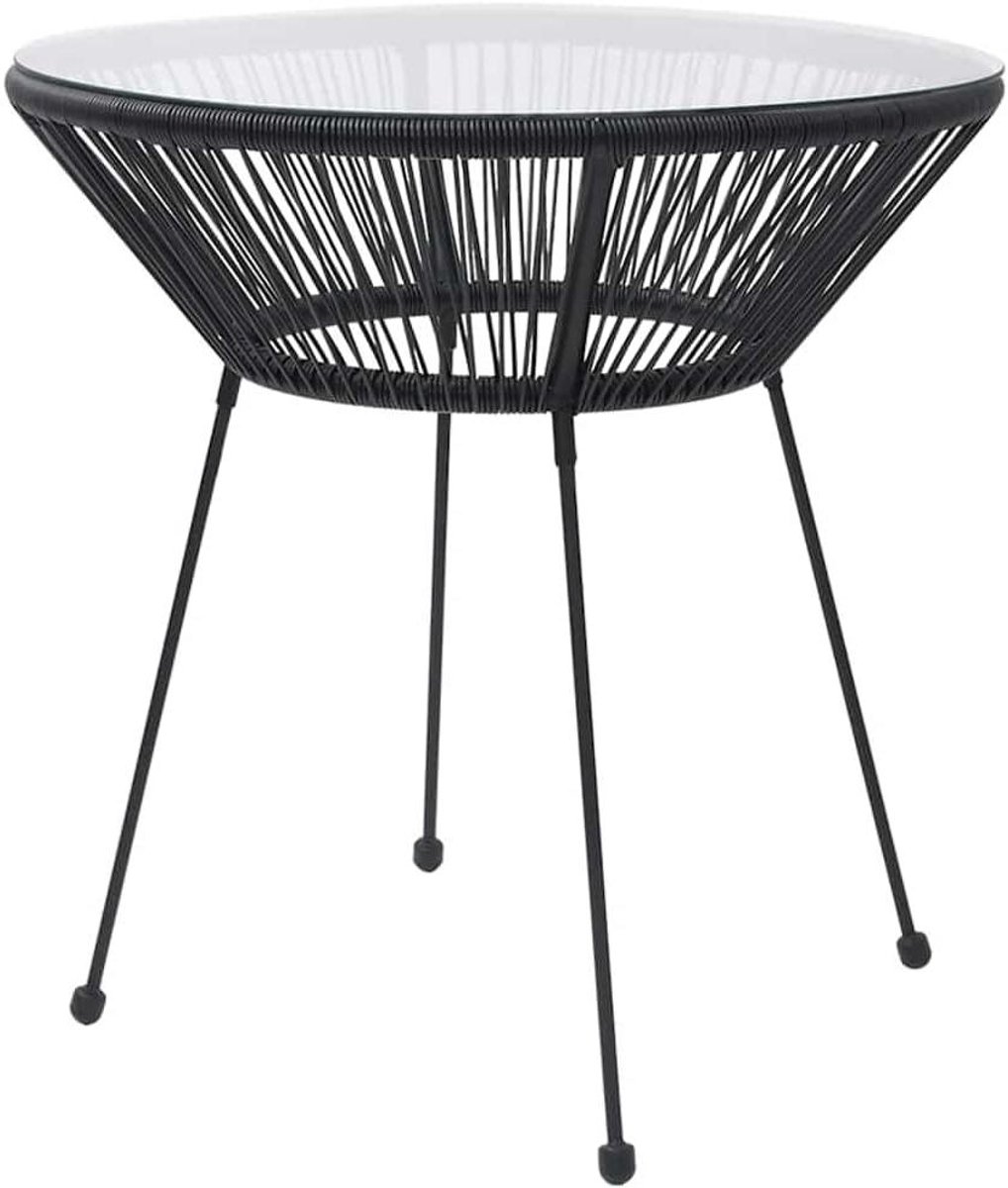 Tuin Eettafel - Buiten Tafel - Buiten Eten - Rotanlook Glas - Ø 70 x 74 cm - Zwart