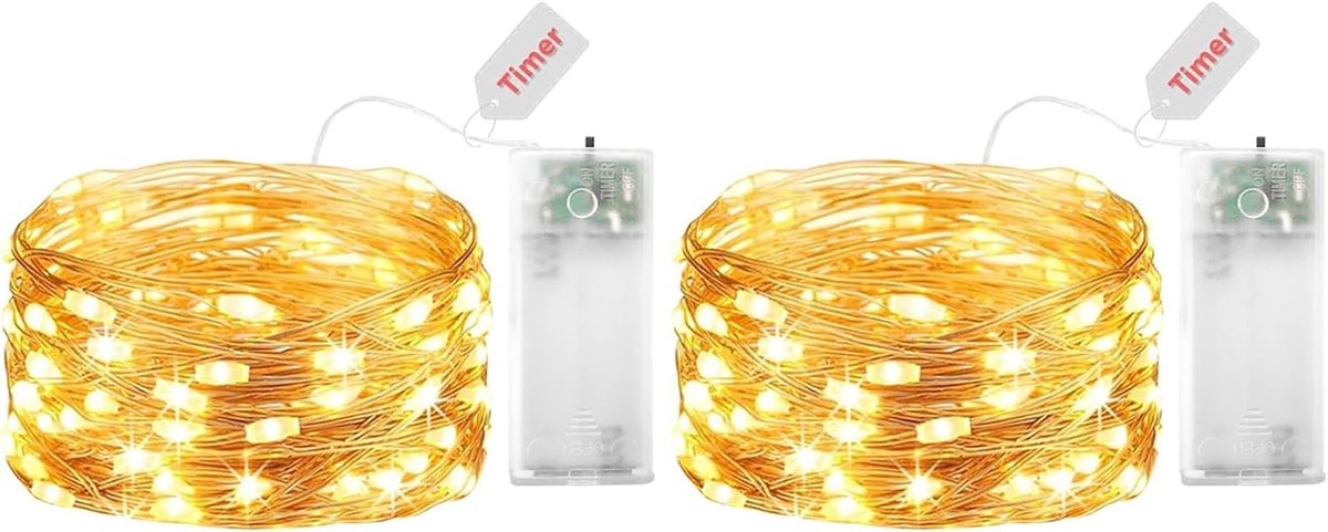 Set van 2 LED Sfeerverlichting met Batterij en Timer, 3M 30 LED Koperdraad Lichtjes voor Kerst, Halloween en Bruiloft Decoratie
