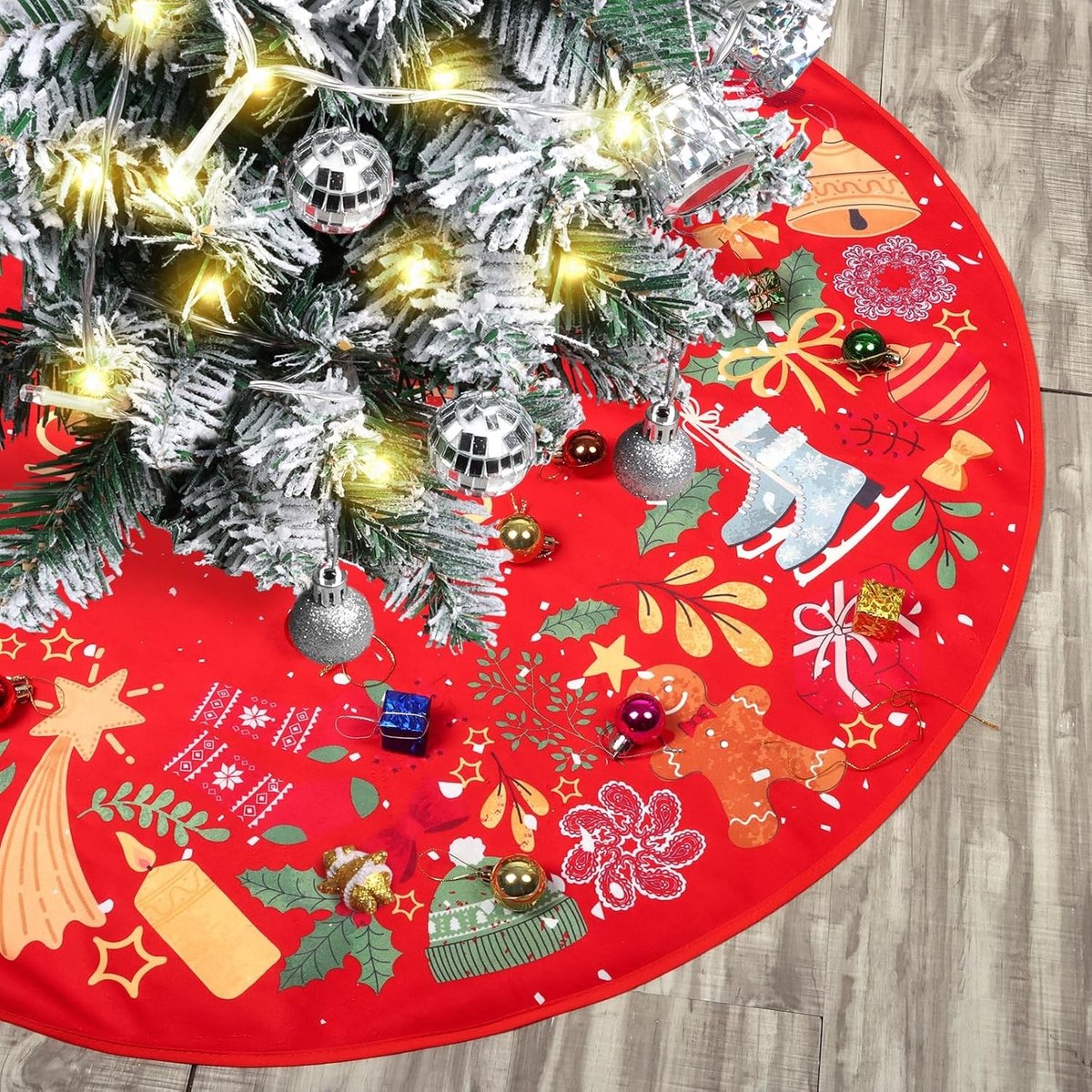 Ronde Grote Kerstboomdeken voor Kerstboomdecoratie - Kerstboomrok, Craft Boommat en Vloerapron in Rood voor Feestelijke Sfeer