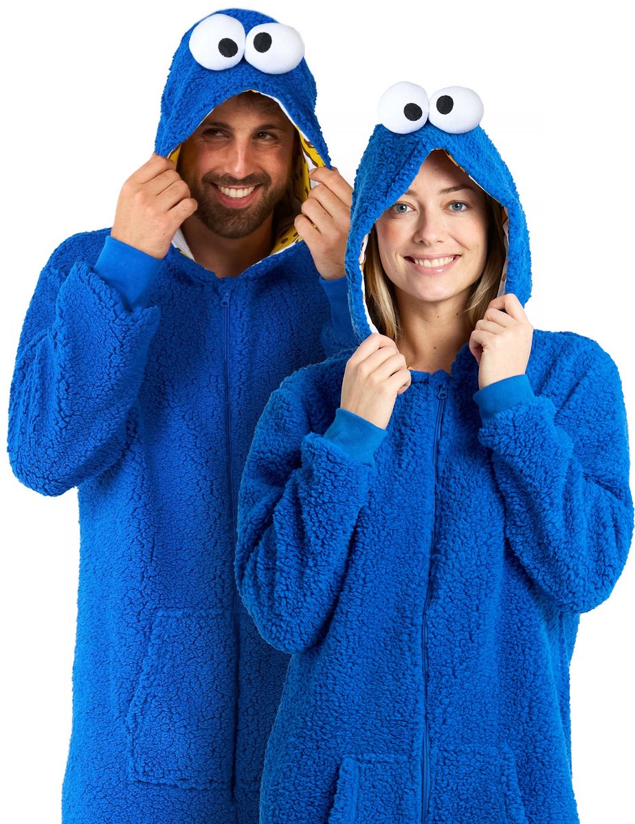 OppoSuits Cookie Monster Onesie - Sesamstraat Jumpsuit - Kleding voor Koekiemonster Outfit - Thema Huispak - Carnavalskleding - Blauw - Maat: XS