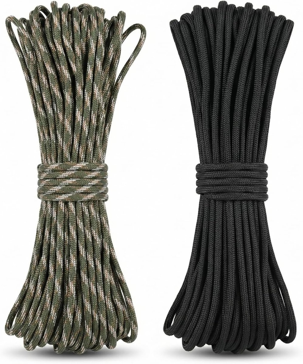 Set van 2 Paracord 550 Touwen van 31 m, 4 mm Dikte, 7 Kernstrengen, Treksterkte tot 250 kg, Perfect voor Outdoor, Survival, Camping en Creatieve Projecten