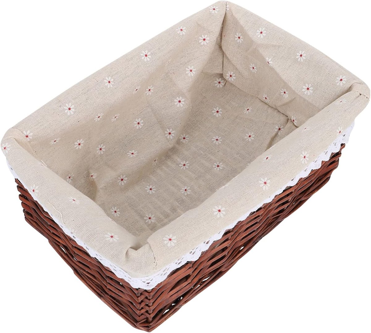 Opbergmand van Riet met Stoffen Inzet, 30 x 20 x 12 cm, Bruin, Ideaal voor Keuken, Wasgoed en Speelgoed Organisatie