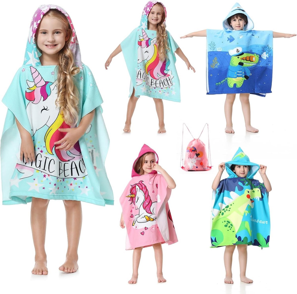 Kinderen Bad Poncho met Kap, Microvezel Handdoek, Zacht en Absorberend, Ideaal voor Strand en Bad, Geschikt voor Jongens en Meisjes