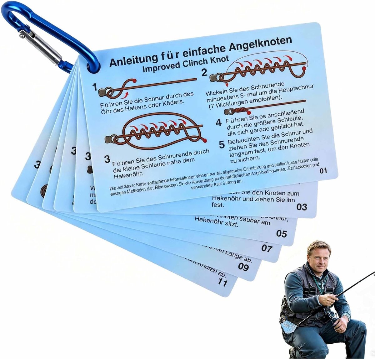 Vissenknoopkaarten, 6 waterdichte kaarten met 12 visknopen, ideaal voor beginners en vissers, perfect voor vijver, meer en zee