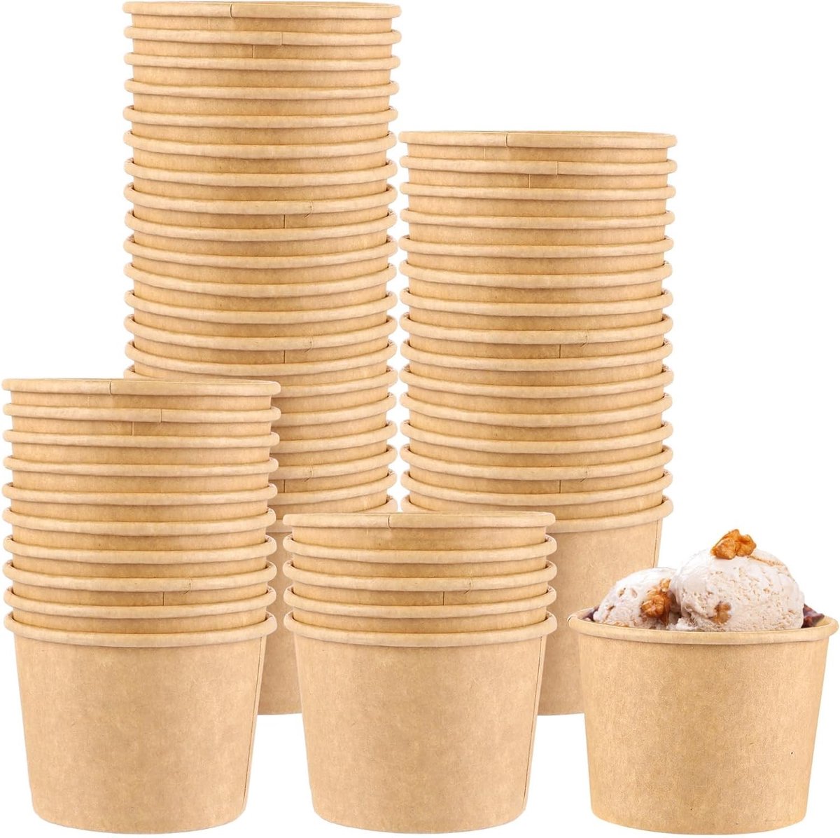 Set van 50 Papieren IJsbekers, 200 ml, Bruin, Rond, Ideaal voor IJs, Desserts, Soepen en Yogurt