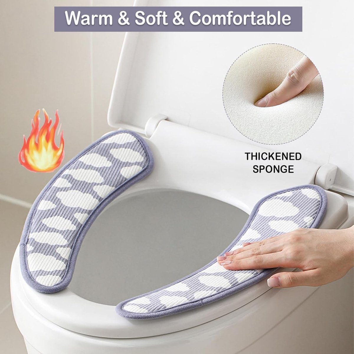 Dikke en Warme Toiletstoel Cover - Wasbaar, Herbruikbaar Kussen met TPR Lijm en Wolkenpatroon voor Extra Comfort en Isolatie (Roze)
