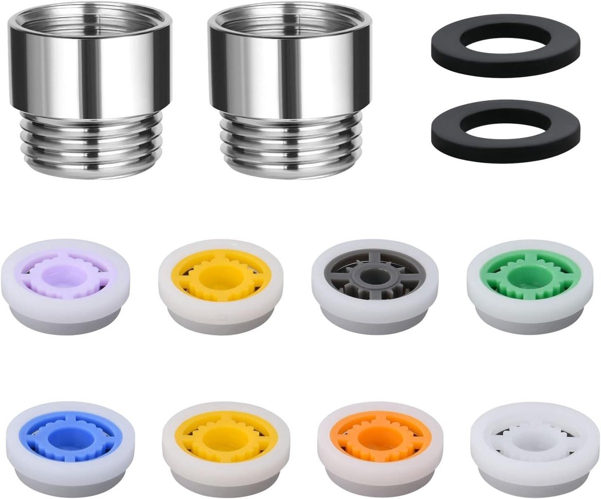 Waterbesparende Douche Flow Reducer Set met 2 Stuks en 8 Instelbare Stroomopties (4-15L/min) voor Universele Vervanging en Efficiënt Watergebruik