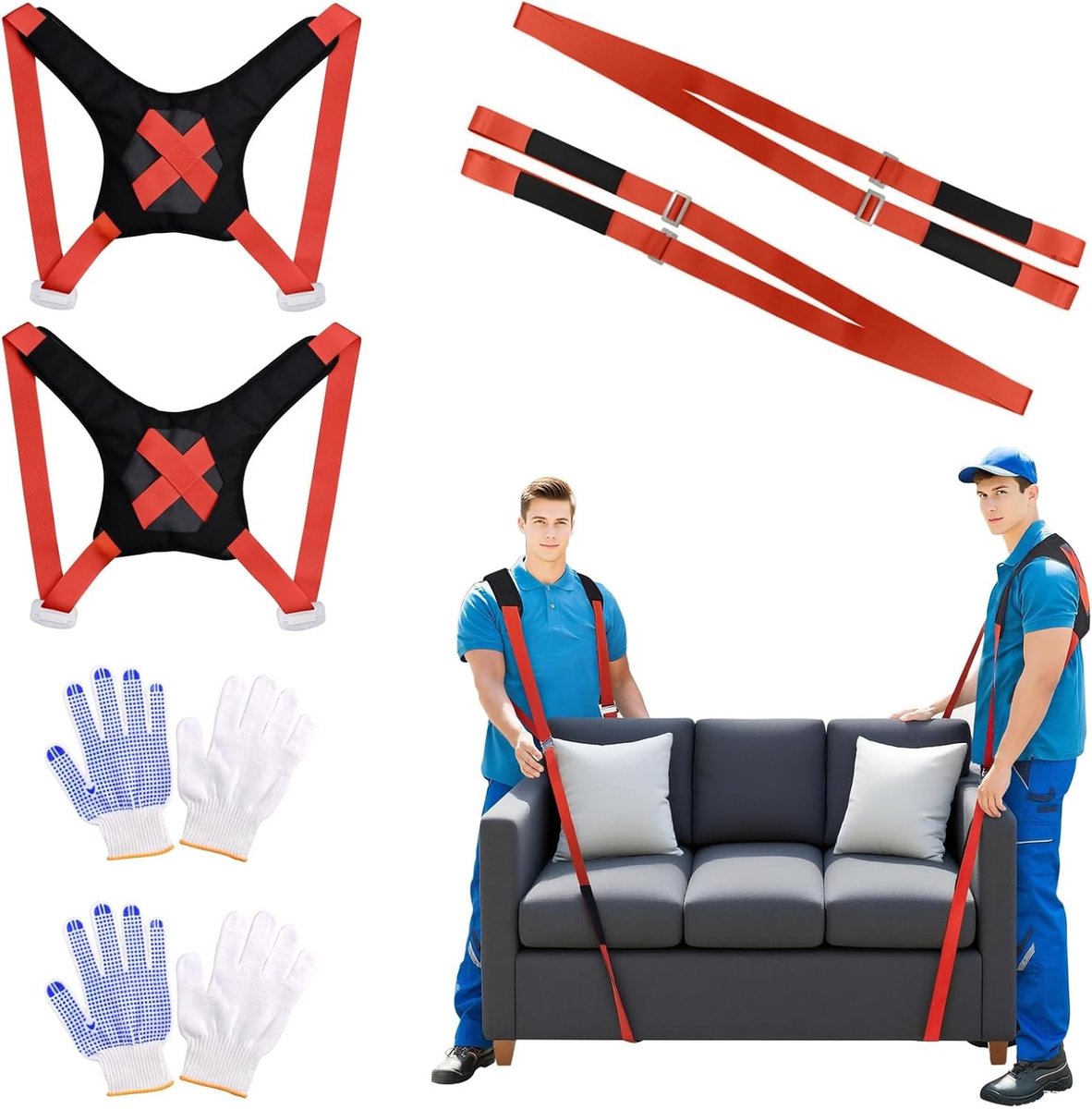 Verstelbare Lifting Straps voor 2 Personen, Ideaal voor Meubels, Apparaten en Zware Voorwerpen - Inclusief Rugkussen
