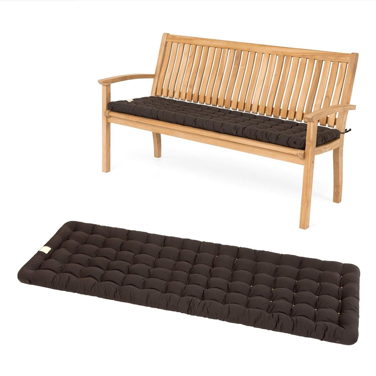 Zitkussen Tuinbank - Bankkussen Outdoor - Comfortabel Zitten - Wasbaar op 95 graden - 160x48 cm - Bruin