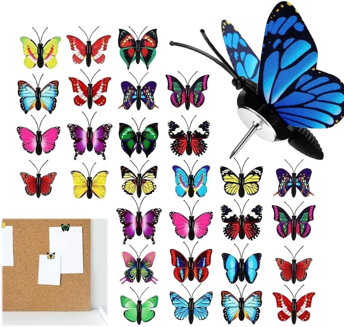 Prikbordspelden met 3D-vlinders in verschillende kleuren, schattige punaises voor kurkplaten, foto’s en wandkalenders, ideaal voor kantoor en thuisdecoratie