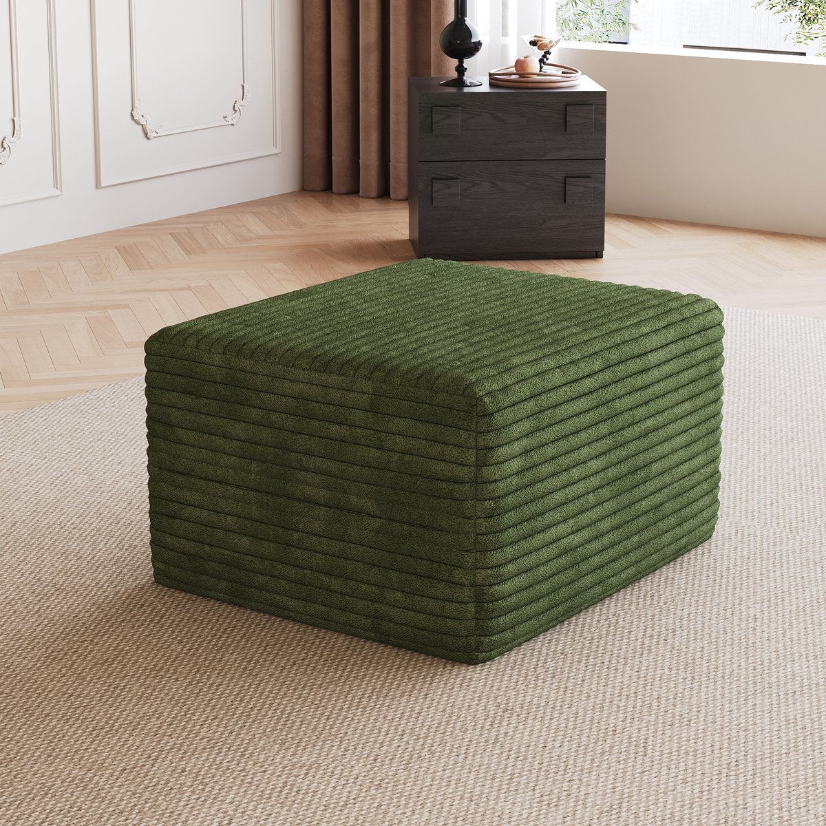 HAUSS SPOLE Voetenbankje - Ottoman - Zonder Montage - Voor Woonkamer En Slaapkamer - Corduroy Stof - Groen