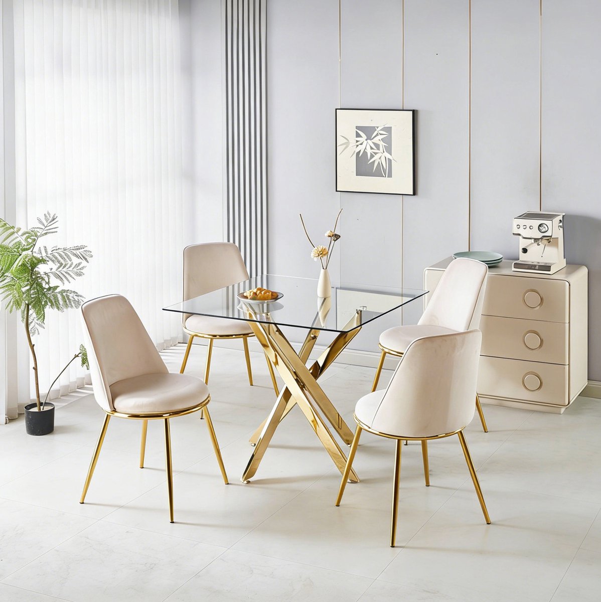 DESMIU Eetkamerset 80 x 80 x 75 Cm - 5-Delige Set Met 1 Tafel En 4 Stoelen - Fluwelen Hoge