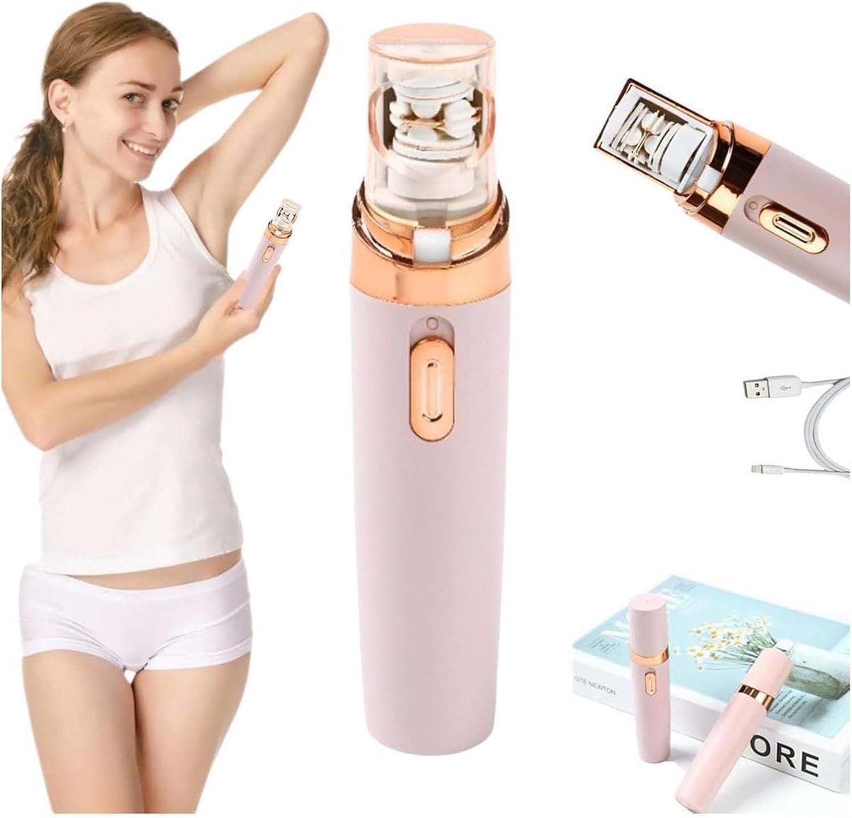 Ontharingsapparaat voor het gezicht voor dames, ontharingsapparaat voor het gezicht, ontharingsapparaat voor het gezicht, 2-in-1 elektrisch scheerapparaat (geschikt voor gezicht, handen en benen, oplaadbaar)