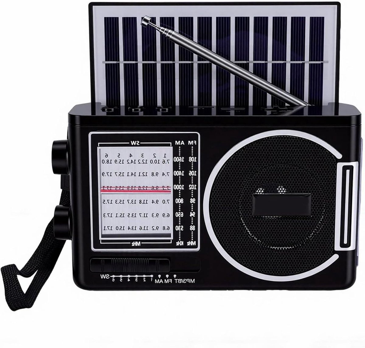 Draagbare Zonneradio - Outdoor Radio Noodradio - Buitenactiviteiten - Met LED Zaklamp - 18 x 11 x 6.5 cm - Zwart