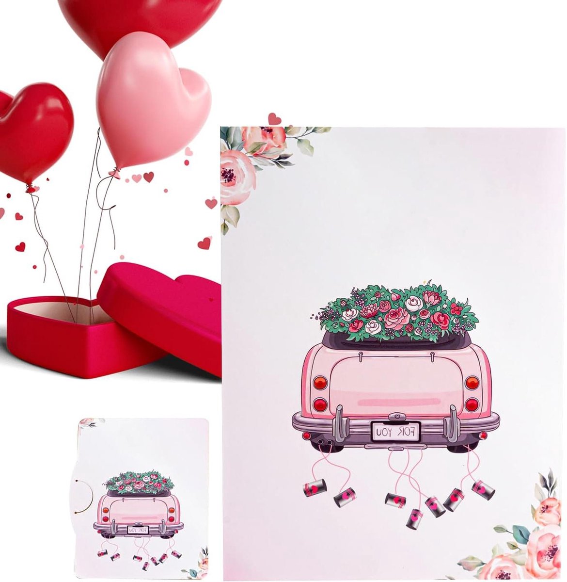 Trouwkaart 3D - Wenskaart Jubileum - Romantische Zegeningen - Goudfolie Ontwerp - 15 x 20 cm - Roze