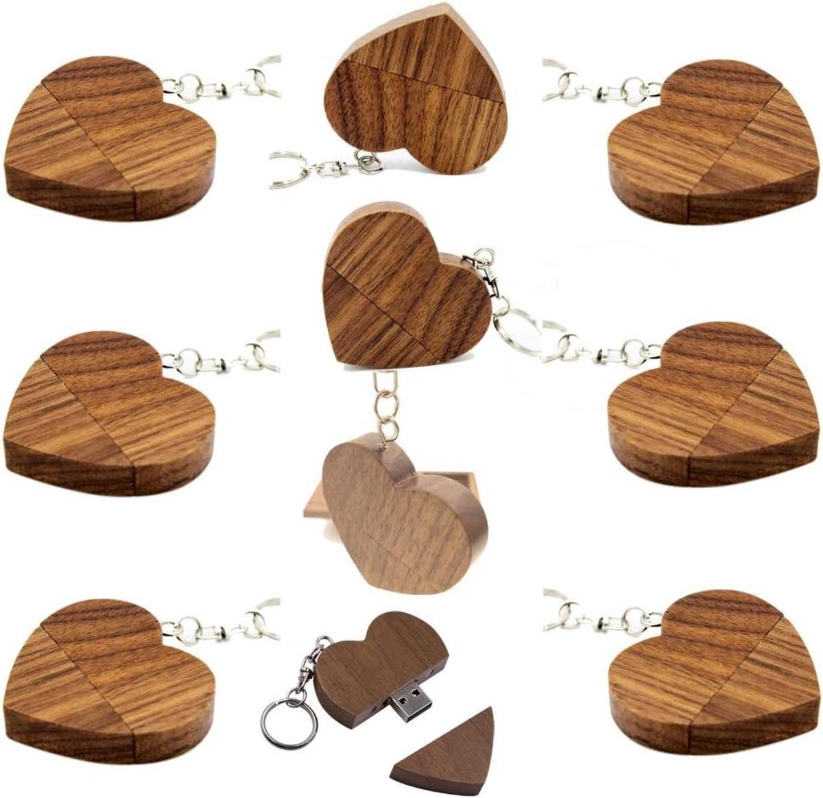 Houten Hart USB Sticks - Geheugensticks Gegevensdragers - Bestanden Opslaan - Natuurlijk Walnoothout - 16GB - Bruin
