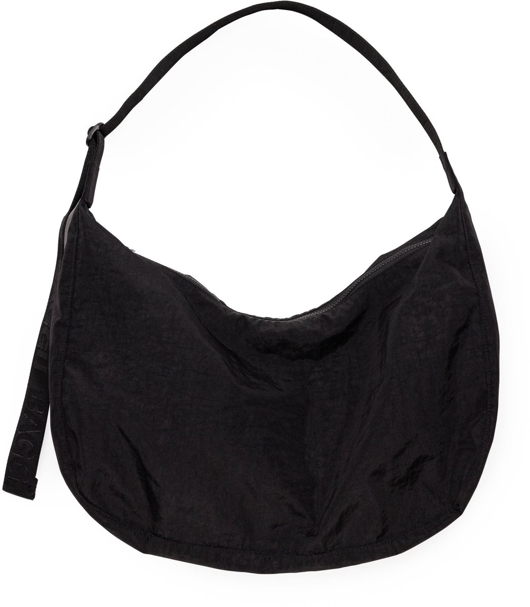SnelShoppen - Grote Nylon Halve Maan Tas, Zwart - Duurzaam, Ruim, Lichtgewicht, Perfect voor Dagelijks Gebruik, Reizen, Sport en Meer