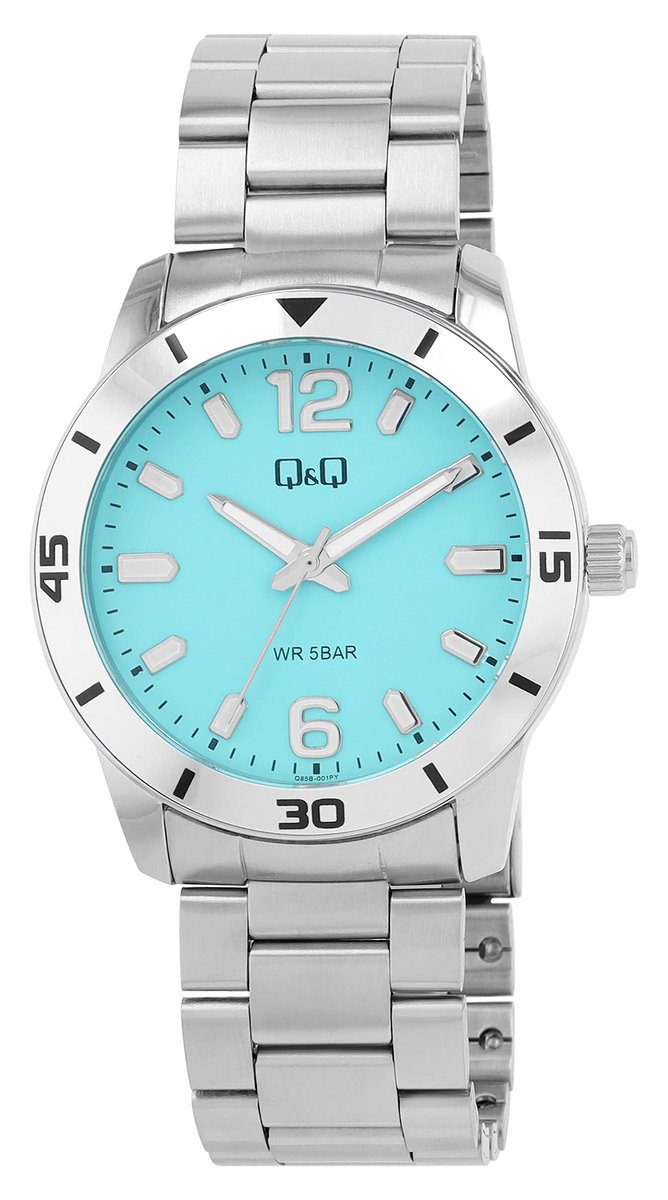 Q&Q Herenhorloge roestvrij staal zilverkleurig, 5 ATM