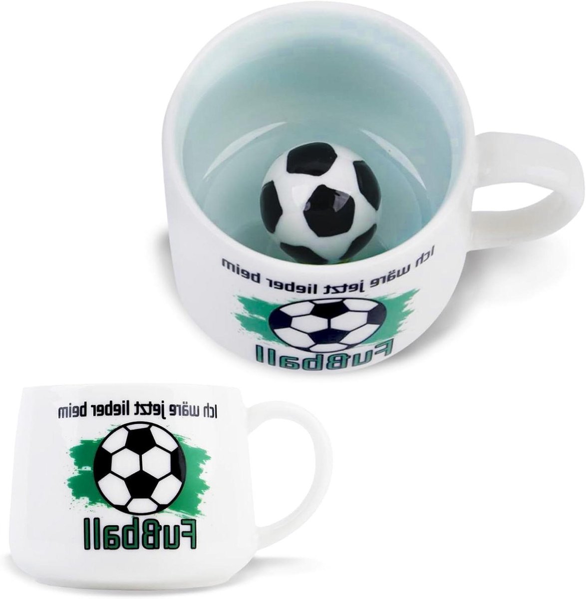 Voetbal Mok - Koffiemok Keramiek - Drinken van Drankjes - 3D Voetbal Design - 350 ml - Wit met Kleuraccent