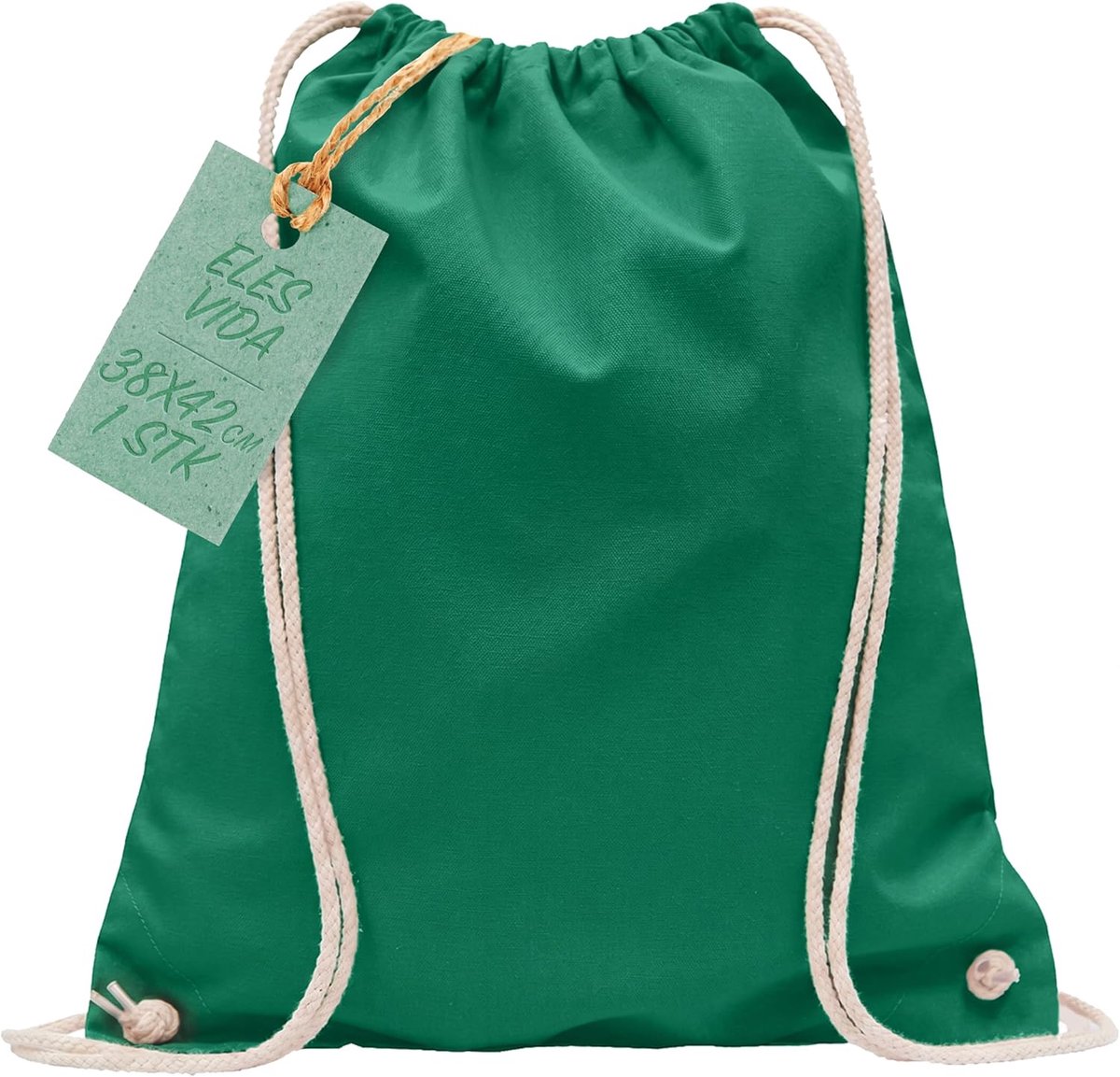 ELES VIDA Katoenen gymtas, 38 x 42 cm, sporttas, rugzak, stoffen tas, katoenen tas, jute tas, Oeko-Tex-getest, voor - ShopVlot