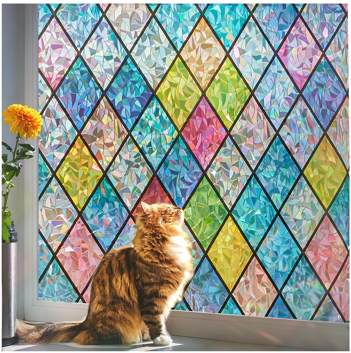 SnelShoppen - Beautysaid Regenboog Raamfolie Privacy - Glas-in-lood Effect, Zelfklevend, Lijmvrij, Matte Raamfolie, Statisch Klevend, UV Bescherming,