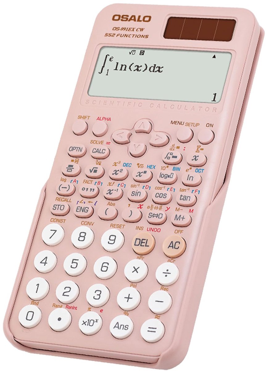 SnelShoppen - Wetenschappelijke Calculator 552 Functies met Solar en Batterij - Roze OS-991EX CW voor School, Studie en Professioneel Gebruik