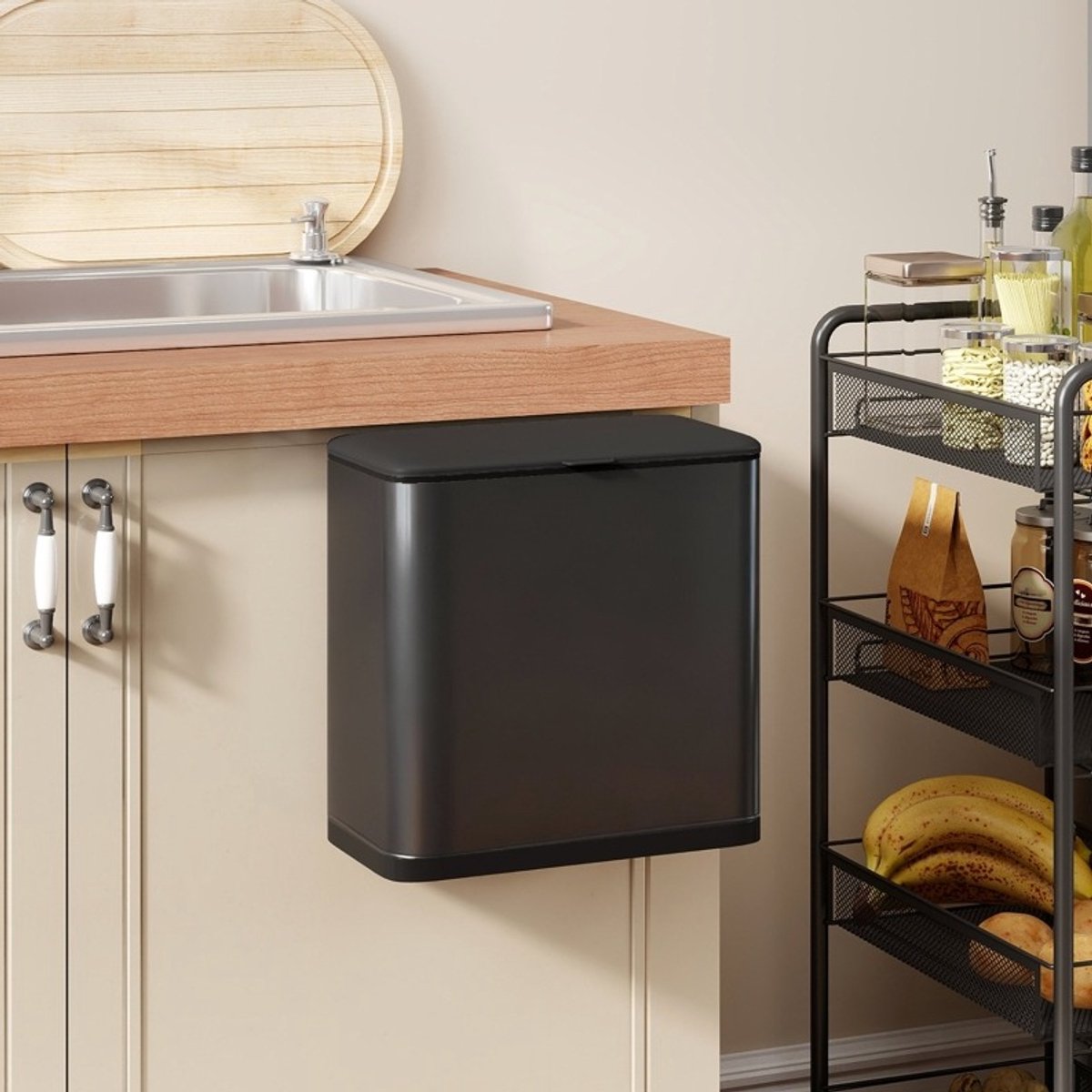 Desmiu Prullenbak 8 L Hangend Of Staand Roestvrij Staal Zwart Met Deksel Voor Keuken Kantoor En Slaapkamer Met Uitneembare Binnenemmer
