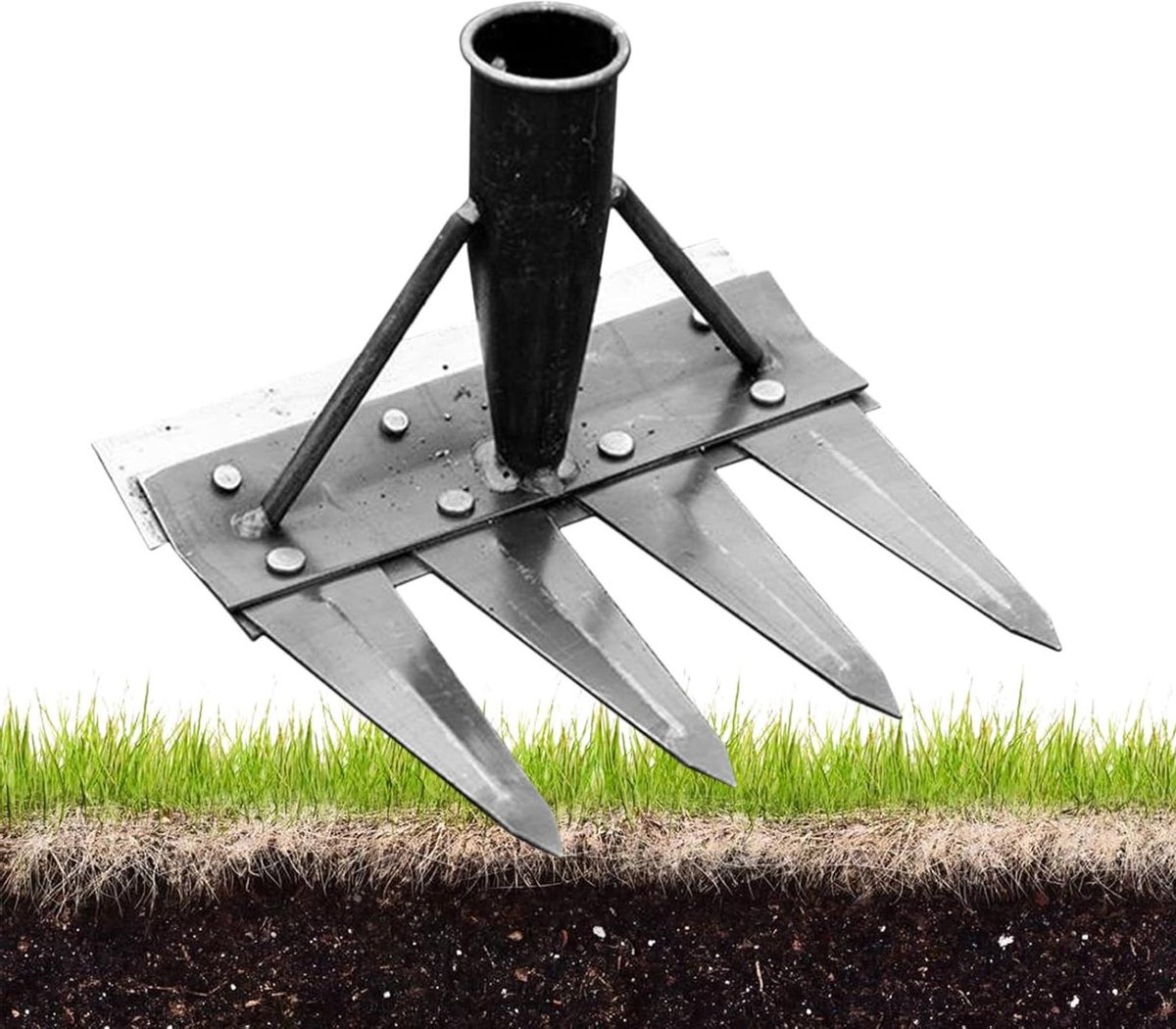 Tuinhark Metaal - Onkruidtrekker - Gazon Onderhoud - Afneembaar Ontwerp - 4 Tanden - Zilver