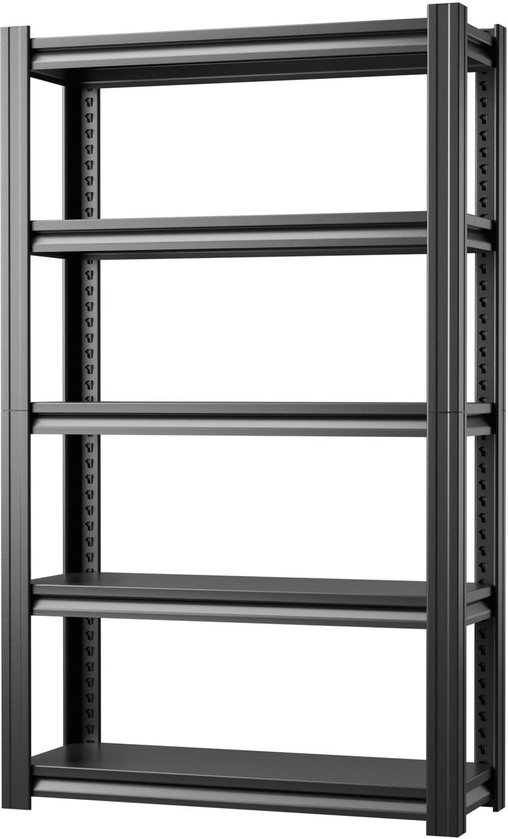 SnelShoppen - Sterk Metaal Rek voor Zware Lasten, 198 x 120 x 45 cm, 5 Verstelbare Planken, Zwart Opbergrek voor Kelder en Werkplaats, Draagkracht tot