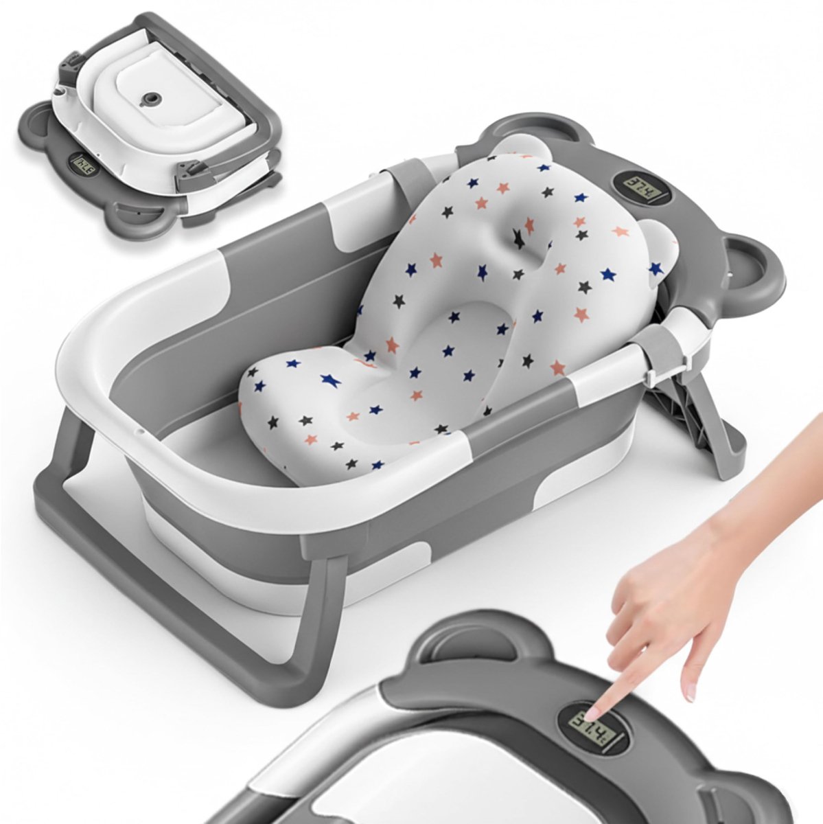 SnelShoppen - Opvouwbaar Baby Bad Met Antislip Badkussen - Babybad Tub Voor New Born - Thermometer Voor Watertemperatuur - Babybadje Van Geboorte Tot