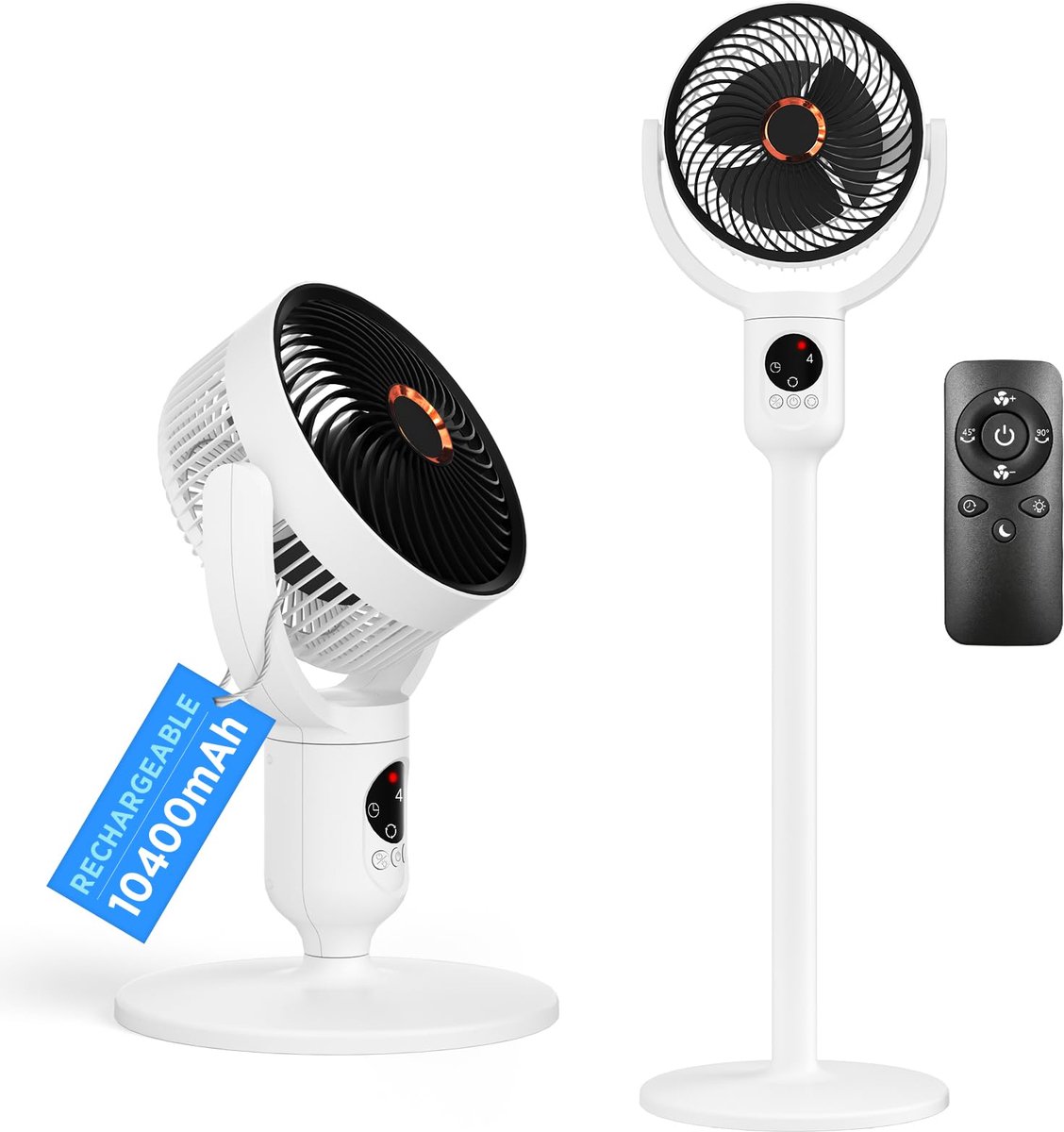 SnelShoppen - Stille Staande Ventilator met Afstandsbediening, 2-in-1 Accu-Ventilator 10400 mAh, USB-C Oplaadbaar, 90° Oscillatie en 120° Kanteling vo